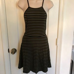 striped black & army green dress